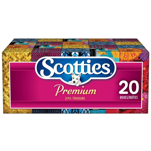 Scotties Tissu Facial Premium Doux et Fort, Hypoallergénique et Approuvé par les Dermatologues, Pack de 20