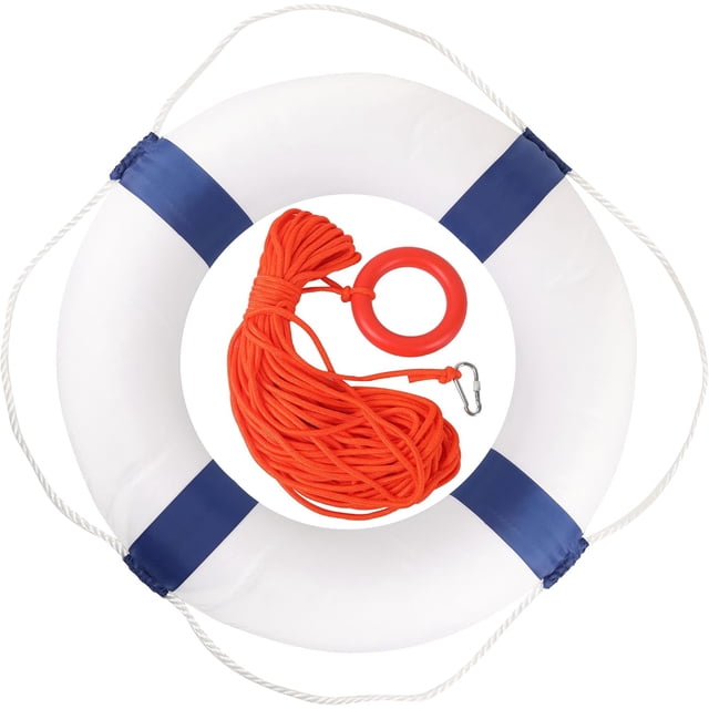 20/28 inch Foam Life Preserver Ring with 98.4 ft Floating Lifesaving Rope, Throwable Flotation Device, for Boat Safety Equipment