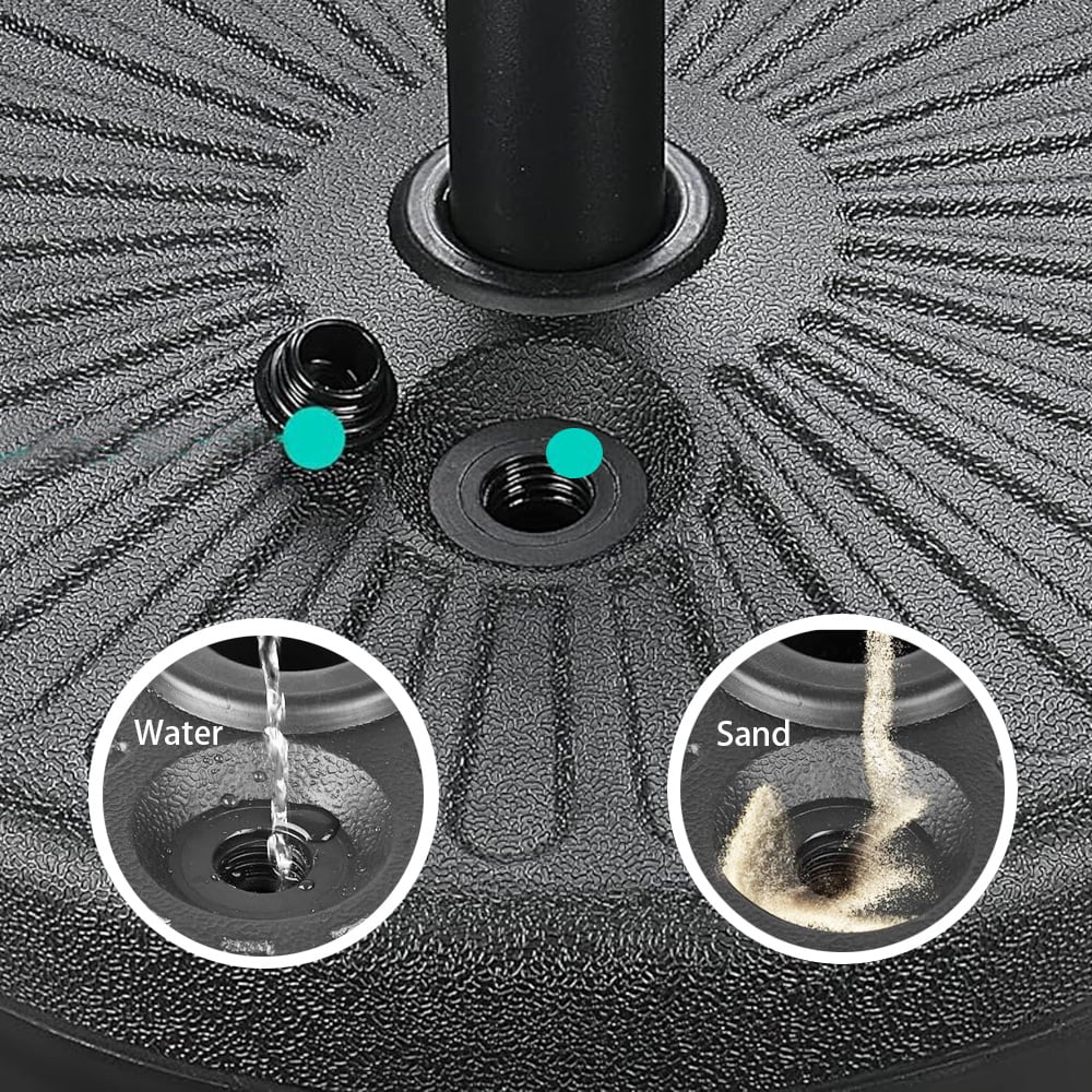 Abble 80 lbs Patio Umbrella Base Heavy Duty HDPE Circular Water and Sand Fillable Umbrella Stand for Yard Garden Poolside 20" Round in Black