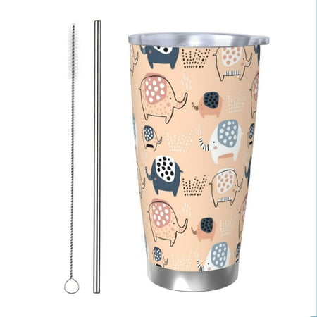 

Matuu Cute Ink Drawn Elephants for 20oz Durable Thermal Cups Keep Drinks Cold and Hot Insulated Car Mug with Lid-Straw Two-piece Set