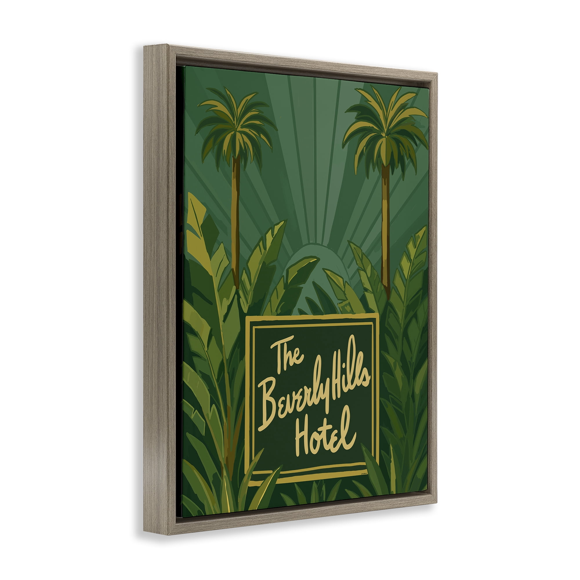 Stupell Industries Retro Beverly Hills Hotel Brown Framed Floater Canvas Wall Art, design by Amelia Noyes