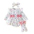 thumbnail image 2 of Bellafa Newborn Baby Girl Clothes Ruffle Floral Long Sleeve Romper Dress+Hairband+Socks 3Pcs Fall Winter Spring Outfits, 2 of 11