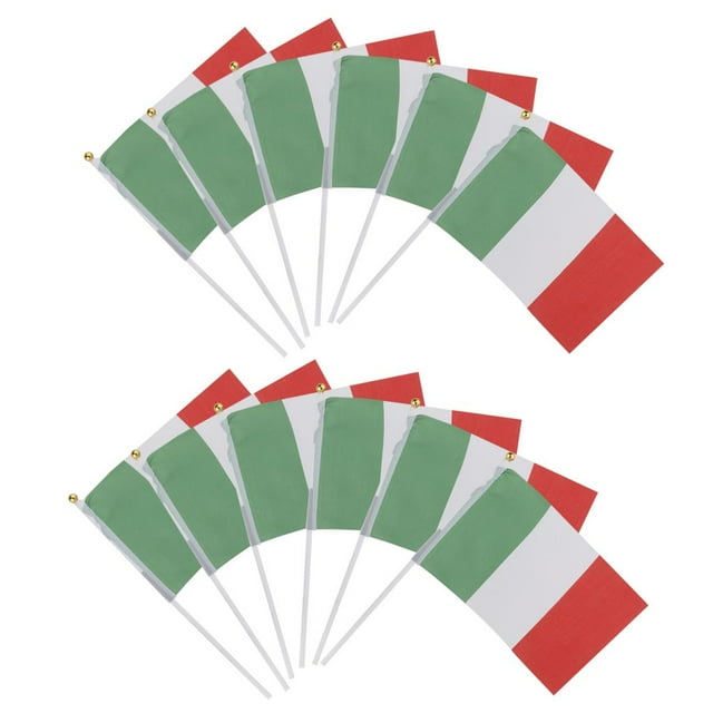 Paquete de 12 banderas italianas ondeantes con mástil de plástico
