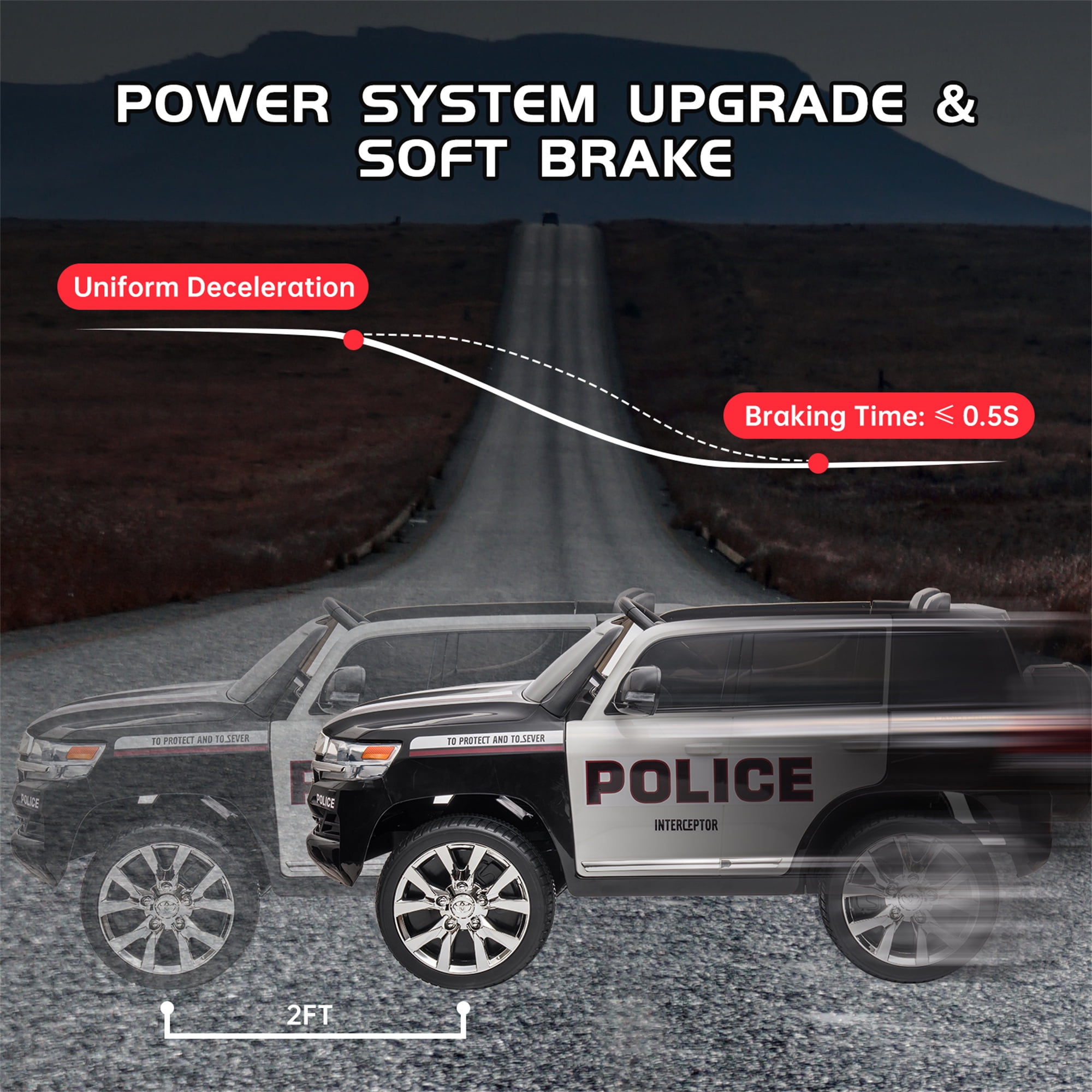12V Licensed Toyota Land Cruiser 2-Seater Electric SUV Police Car with Remote, 2 Motors, 3 Speeds
