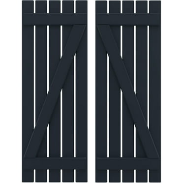 Ekena Millwork 19 1/2"W x 83"H Americraft Five Board (2 Batten) Exterior Real Wood Spaced Board-n-Batten Shutters w/ Z-Bar (Per Pair), Starless Night Blue