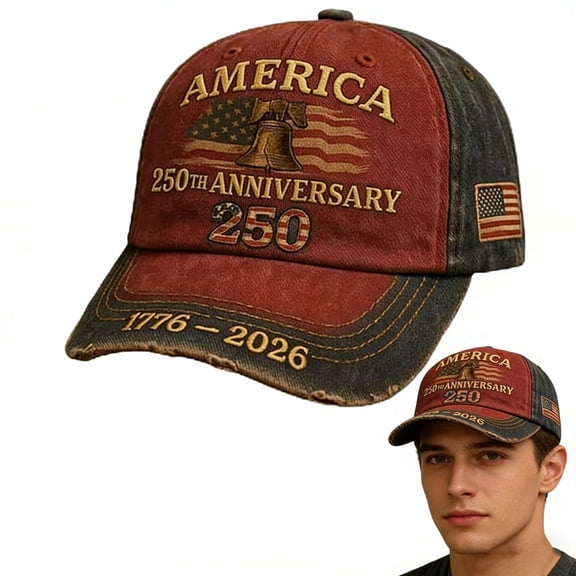 United States 250th Anniversary Red Cap, Unisex 250 Anniversary USA Hat, Adjustable Print Baseball Cap