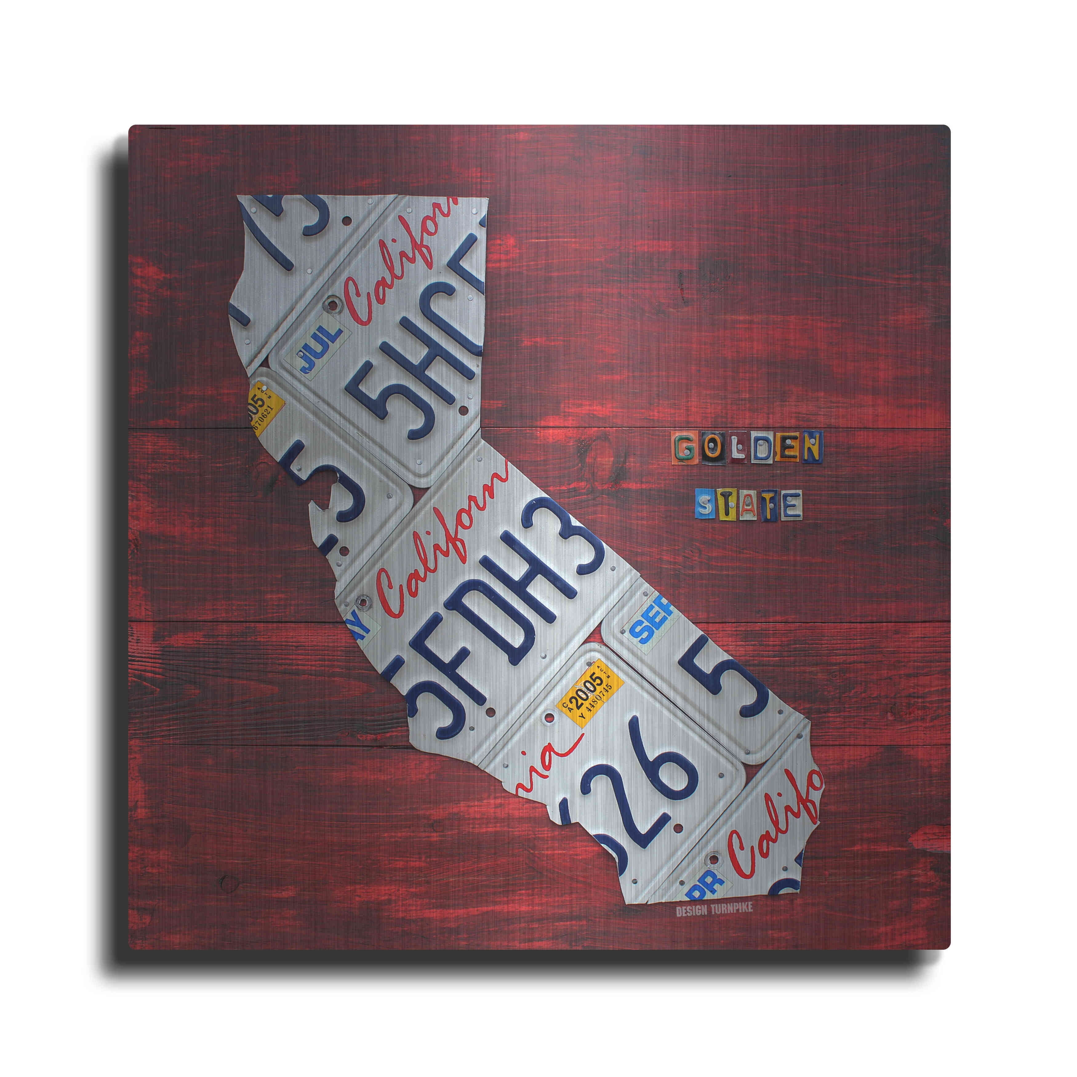 Luxe Metal Art 'California License Plate Map Red' by Design Turnpike