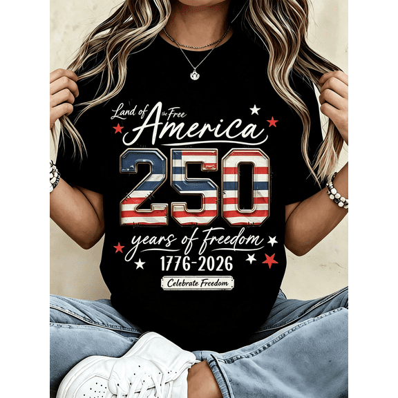 Unisex Soft Cotton Graphic T-Shirt 250 Years US Freedom Vintage USA Flag Star Patriotic Short Sleeve Tee