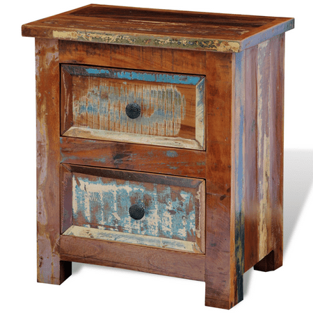 Two Drawer Bed Side Cabinet - Vintage Bedside Nightstand Cabinet with 2 Drawers - Reclaimed Solid Wood