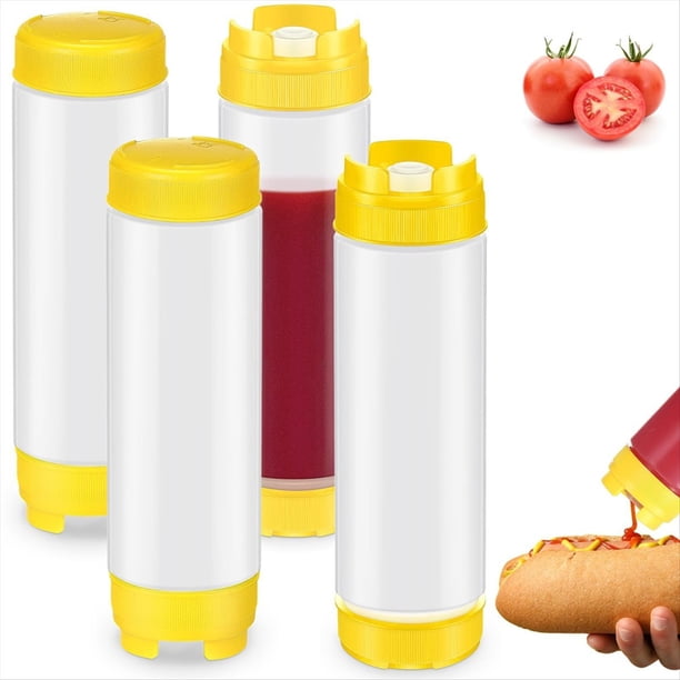 Exprimibles de Plástico Invertidas de 20 Oz, Dispensador de Válvula Grande con Punta Rellenable, Botella Exprimible para Condimentos, Salsas y Ketchup