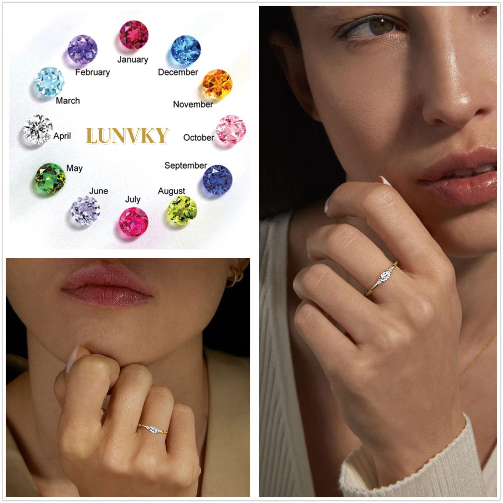 Lunvky 18K Gold Plated April Birthstone CZ Ring photo 5