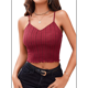 thumbnail image 1 of Camisola para Mujer, Cuello en V, Top Corto de Punto con Tirantes Finos, Camiseta Sin Mangas Acanalada, Color Vino Tinto L, 1 of 10