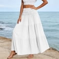 thumbnail image 4 of Women's Summer Casual Elegant Smock Layered Tiered Maxi Skirt High Waisted A Line Flowy Long Skirts with Pockets White, 4 of 5