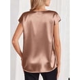 thumbnail image 4 of Deago Women Silk Satin Tops Cap Short Sleeve Blouse Summer V Neck Work Shirts Business Casual Dressy Outfits (Champagne, L), 4 of 9