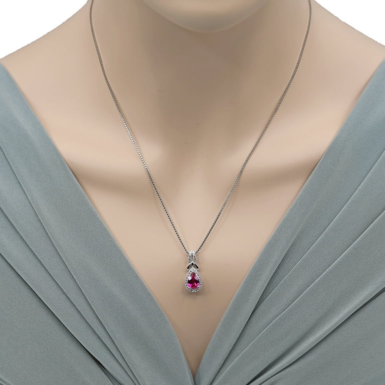 1.5 ct Pear Shape Red Created Ruby Pendant Necklace in Sterling Silver, 18