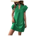 thumbnail image 2 of PiGOGI Women's Solid Color Layered Sleeve Standing Collar Dress Short Sleeve Casual Comfortable Summer Wear Green S, 2 of 8