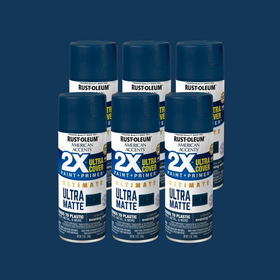 6 Pack, Evening Navy Rust-Oleum American Accents 2X Ultra Cover Matte Spray Paint-328393, 12 oz