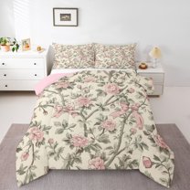 Homewish Floral Bow Knot Bedding Comforter Set 2pcs for Female Men Adults,Chic Flowers Twin Comforter Sets Microfiber,Exotic Style Breathable Bedding Set,Super Cozy Room Decor,Reversible