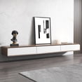 thumbnail image 4 of POVISON Modern Floating TV Stand with Coffee Table, Wood Living Room Set, Black, 78.74" Media Console+ 51.18" Dark Wood Coffee Table, 4 of 13