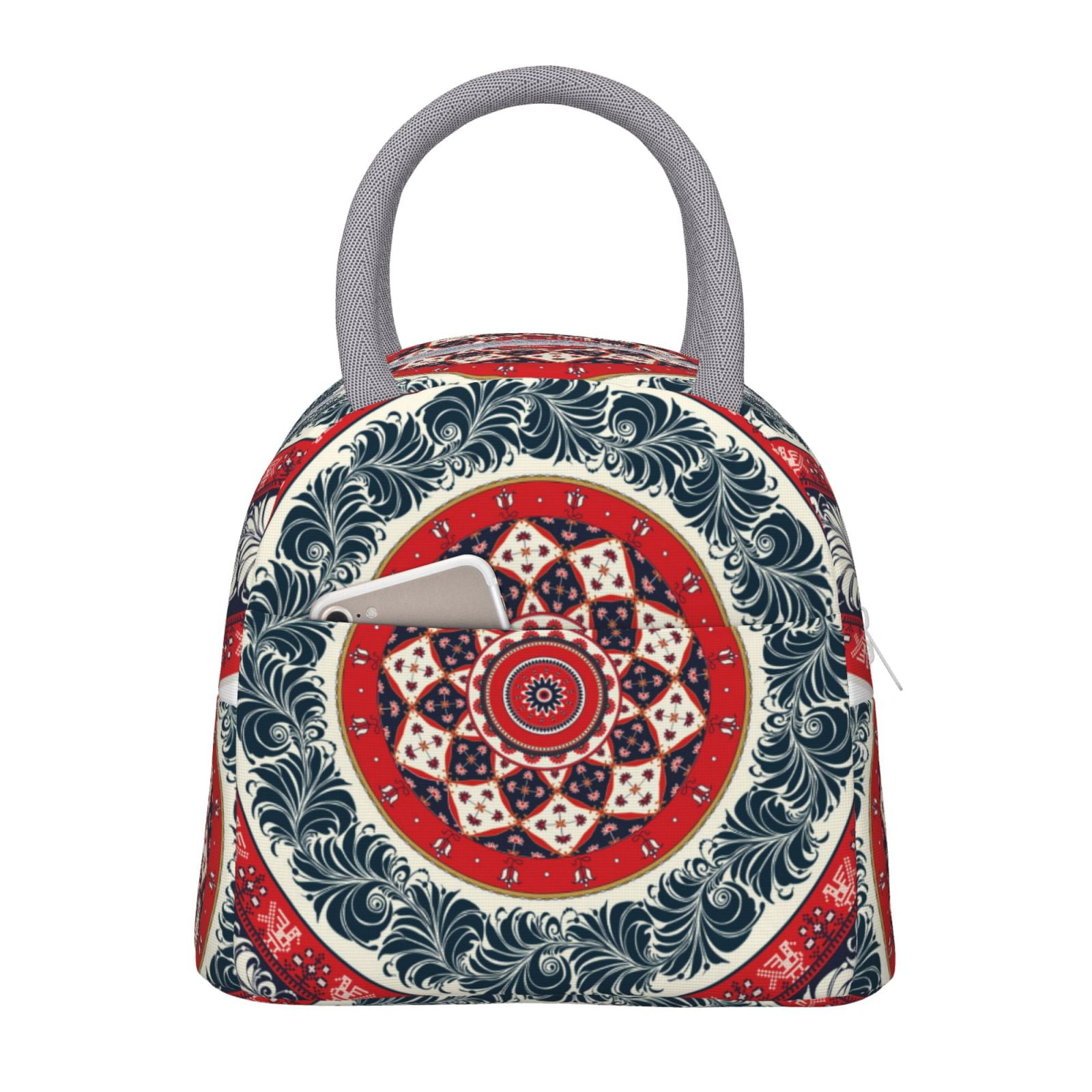 Fotbe Round Design Pattern Lunch Bag Insulated Lunch Box, Small
