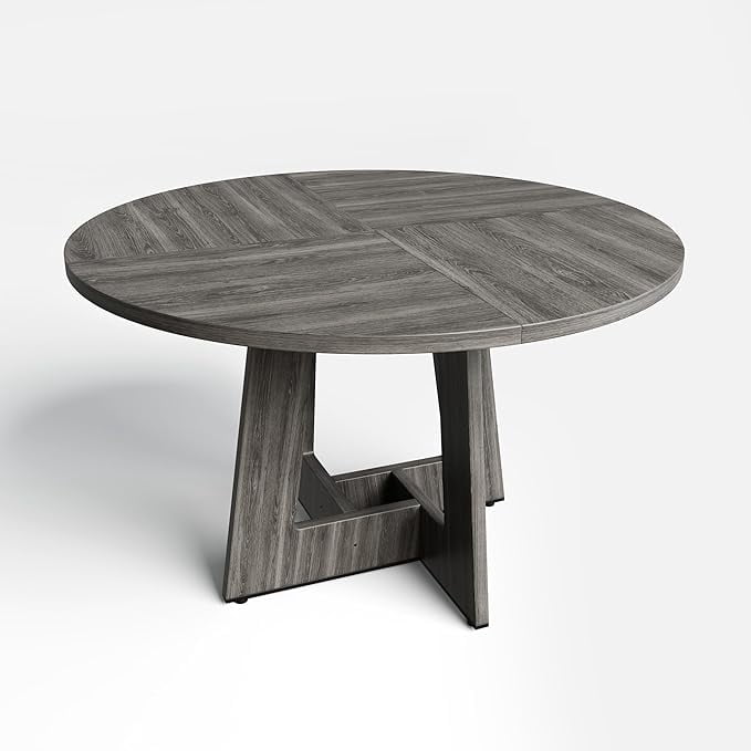Gelloan 47" Round Dining Table for 4-6 Persons, Modern Farmhouse Wooden Kitchen Table for Dining Room Kitchen,Gray (Only Table)