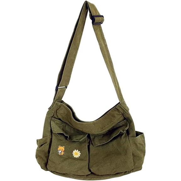 Canvas Messenger Bag Large Hobo Crossbody Bags with Multiple Pockets,School Vintage Shoulder Laptop Bag for Women and Men