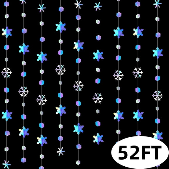 Winter Wonderland Party Decoration Iridescent Snowflake Garland Streamer Party Supplies for Christmas Wedding Bridal Birthday 52 Ft