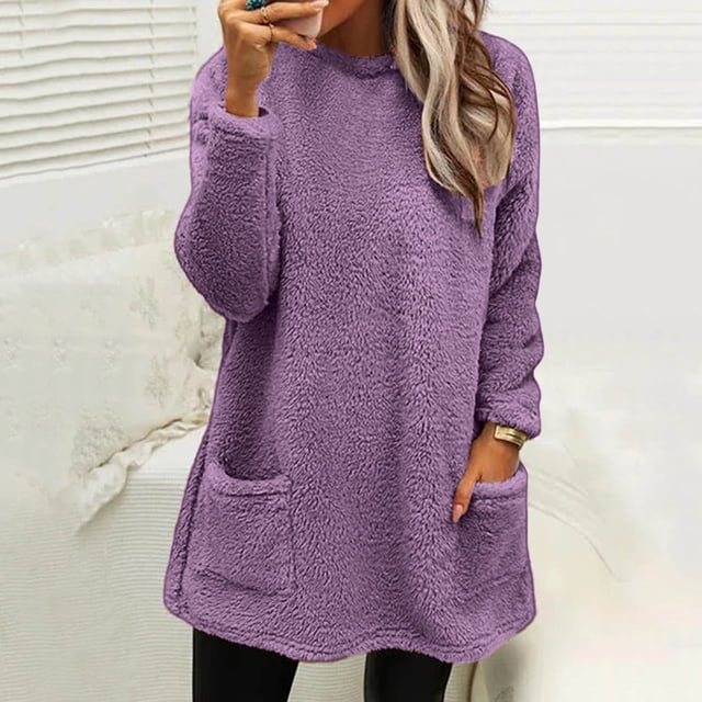 WILLBEST Fall Womens Tops Womens Winter Coat Loose Wool Jacket Long Sleeved with Pockets