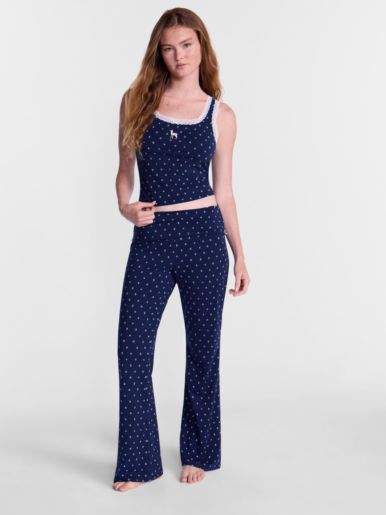 No Boundaries Cotton Blend Jersey Sleep Lace Tank Top, Women’s XXS-3X