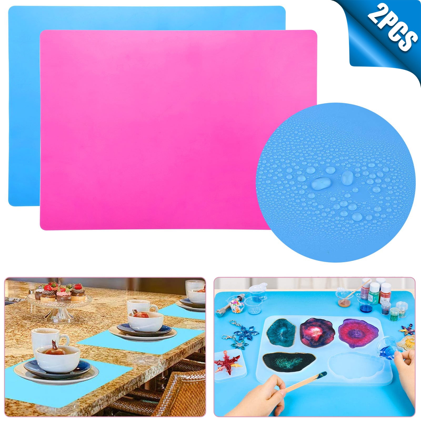 Outivity 2 Pack A3 Large Silicone Sheet for Crafts with 2 PCS Silicone Stir Sticks and 2 PCS Silicone Brushes,Jewelry Casting Resin Moulds Mat Silicone Placemat Multipurpose Mat for Making Craft 