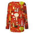 thumbnail image 3 of CLOOCL Fun Cats Printed T-Shirts Scoop Hem Top Oversized Long Sleeve Red Shirts, 3 of 6