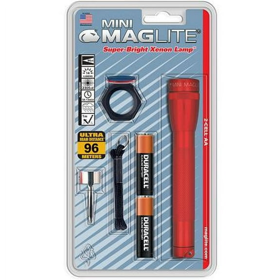 Mini Maglite AA Flashlights, 2 AA, Red, Combo