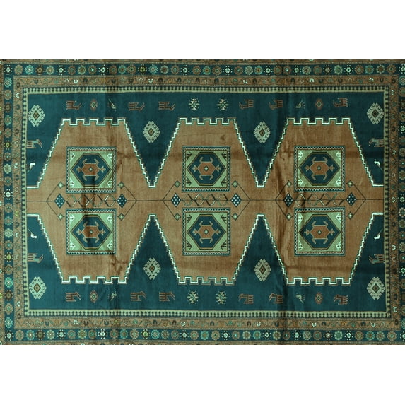 Ahgly Company Machine Washable Indoor Rectangle Persian Turquoise Blue Traditional Area Rugs, 5' x 7'
