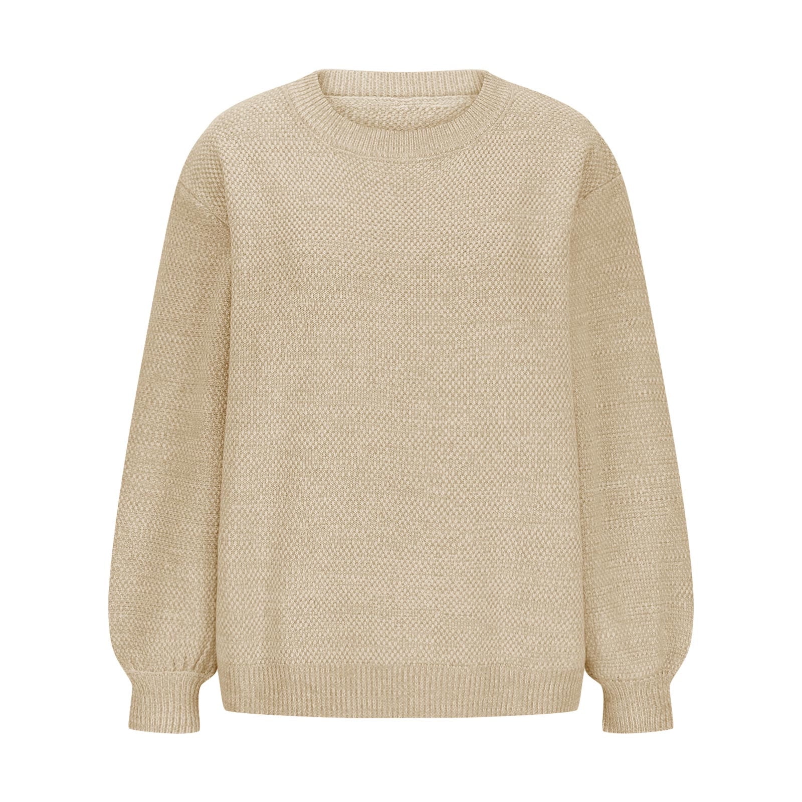 Free Shipping Women's Oversized Crewneck Sweater Puff Long Sleeve Cable Slouchy Pullover Jumper Tops Classic Solid Knit Sweaters
