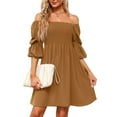 thumbnail image 4 of Liacowi Women Summer Smocked Dress Square Neck Puff Sleeve A-Line Casual Short Mini Dress Ruffle Hem Dress, 4 of 7