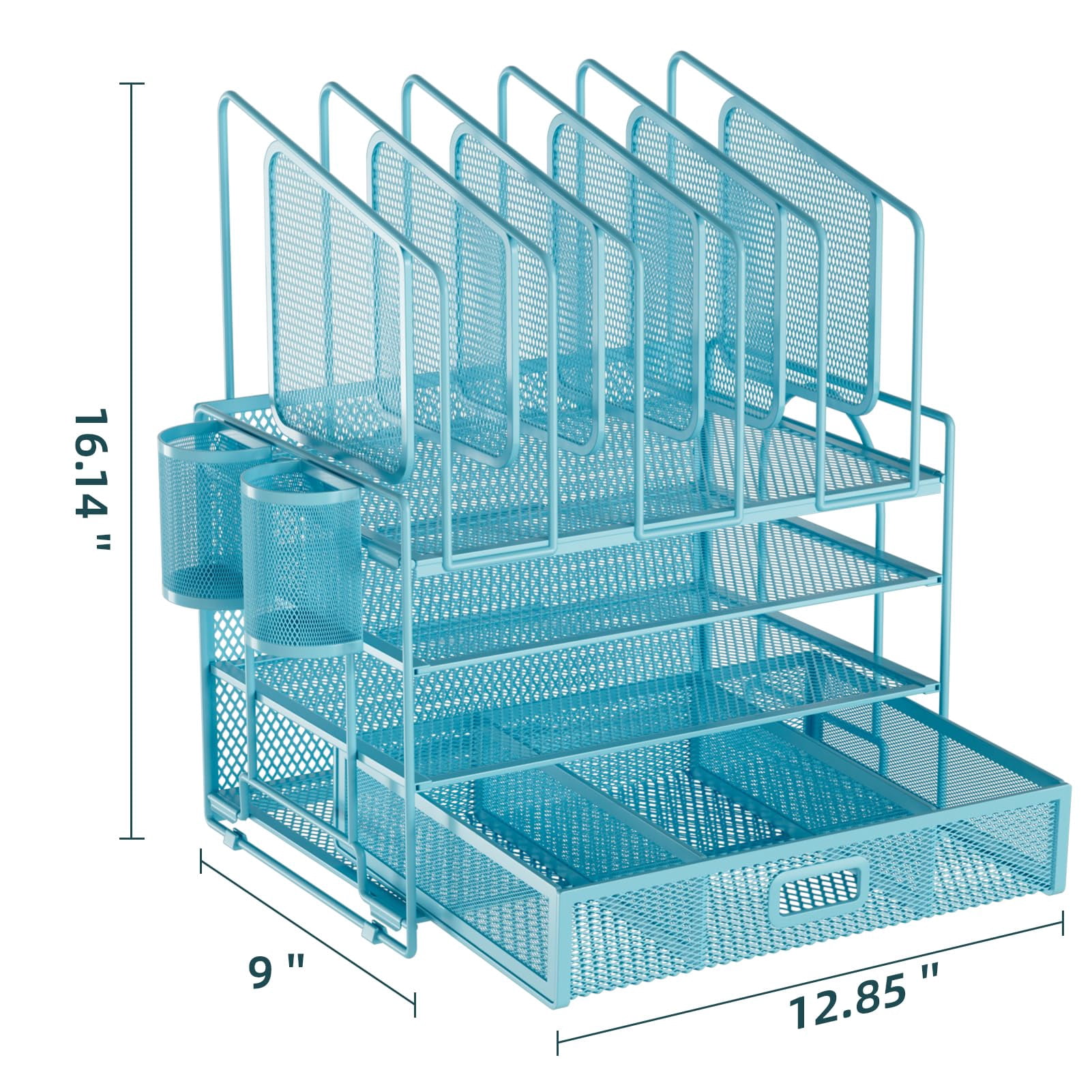 Desk Organizers  4-tier Mesh File Organizer With 5 Vertical Holders And 2 Pen Multifunction Desktop Accessories For Home Office (blue)