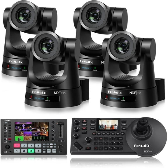 FoMaKo 1080P 20x NDI Camera Bundle Black (KN20A x4  M3 KC608 Pro)