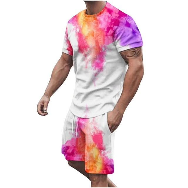 UVEASISHA Ensemble de Pyjamas d'Été pour Hommes, Ensembles Courts Décontractés 2 Pcs, Survêtements d'Été à Manches Courtes pour Musculation, Gym, Sport, Rose