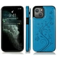thumbnail image 2 of Feishell Back Case for iPhone 13,Embossed Pattern PU Leather Wallet Phone Case with ID Credit Card Slots Shockproof Magnetic Buckle Back Flip Holder Protective Cover,Blue, 2 of 9