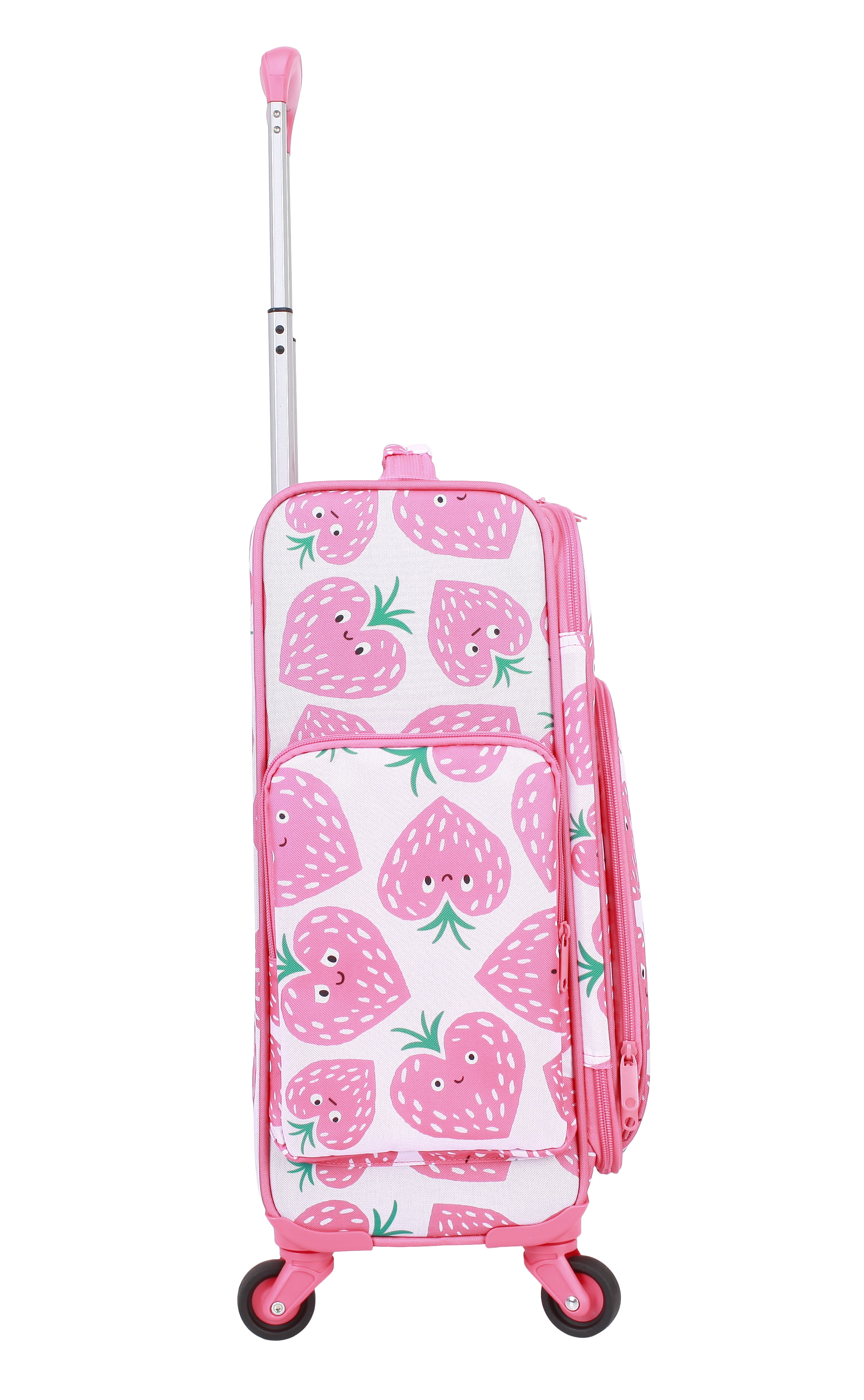 CRCKT Kids Girl 21" Softside Carry-on Luggage  With 360 Spinner Wheels- Heartberry Smile, Red and Pink