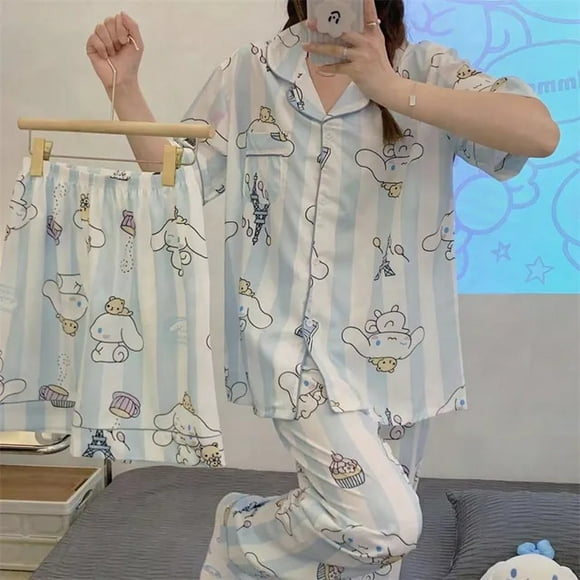 Kawaii Hello Kitty Women Kuromi Winter Warm Flannel Pajamas Thick Coral Velvet Sanrio Cosplay Cartoon Sleepwear Home Suit Coat