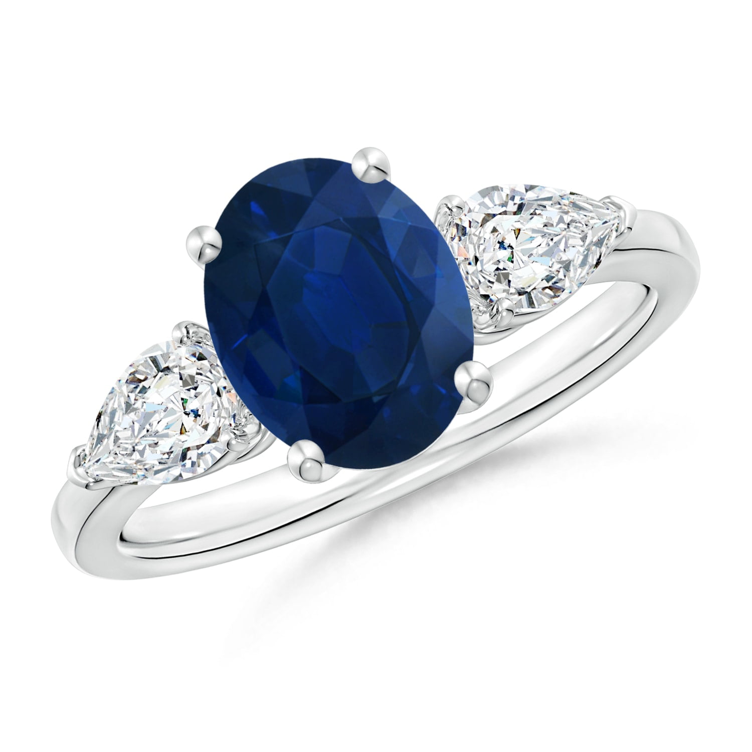 Angara - September Birthstone Ring - Oval Blue Sapphire Three Stone ...