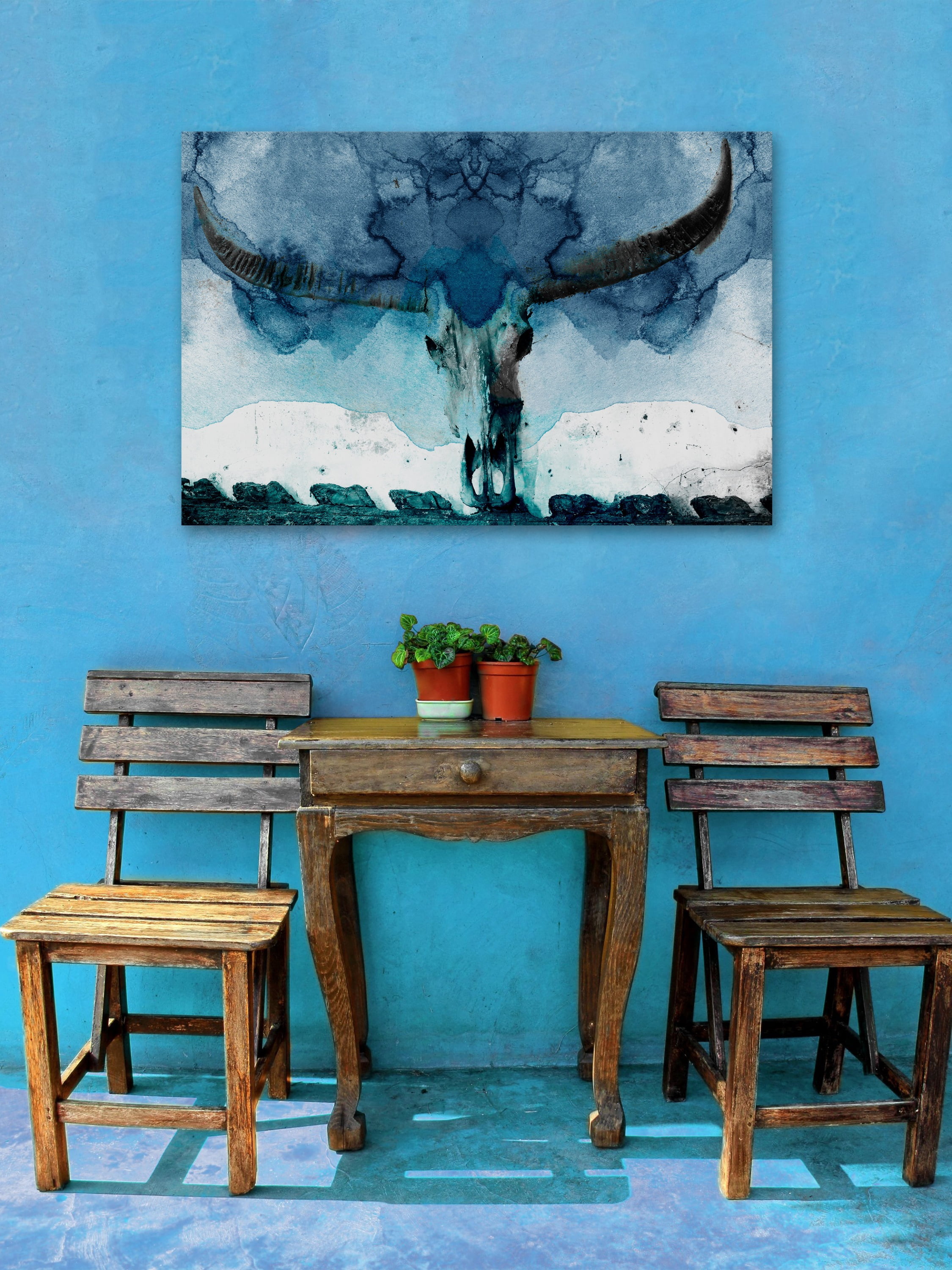 "Horned Blue" Painting Print on Wrapped Canvas
