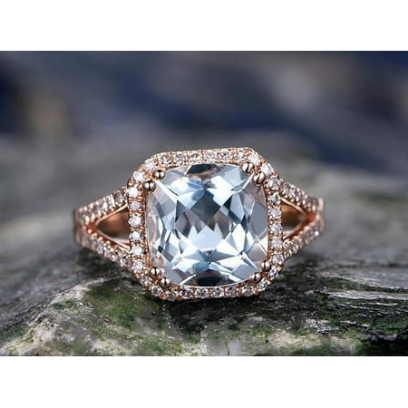 Jeenmata 3 Carat Huge Cushion Cut Aquamarine And Diamond Halo
