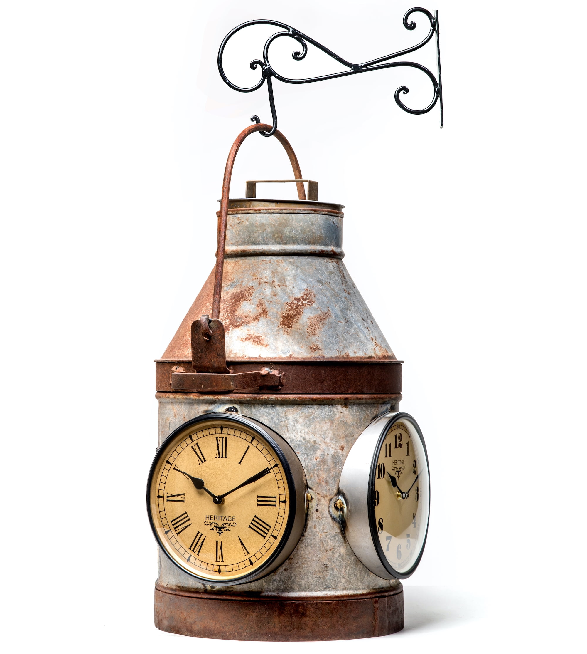 Rustic Iron Milk Carton 3-Sided Hanging Wall Clock