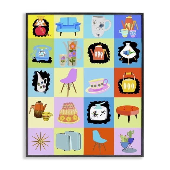 Retro Vintage Vignettes Black Framed Giclee Art, design by Lynnda Rakos