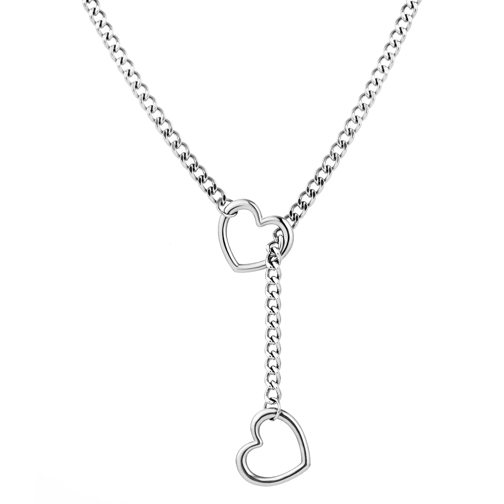 Heart O-Ring Slip Chain Necklace Punk Rock Stainless Steel Cuban Y Necklace P 73406650