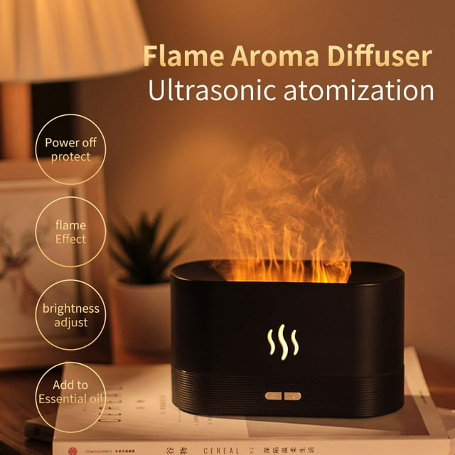 Difusor de aceite esencial con luz nocturna de llama, humidificador atomizador de aromaterapia silencioso de 180 ml, difusor de aceite esencial con interruptor de seguridad automático Brillar Hogar