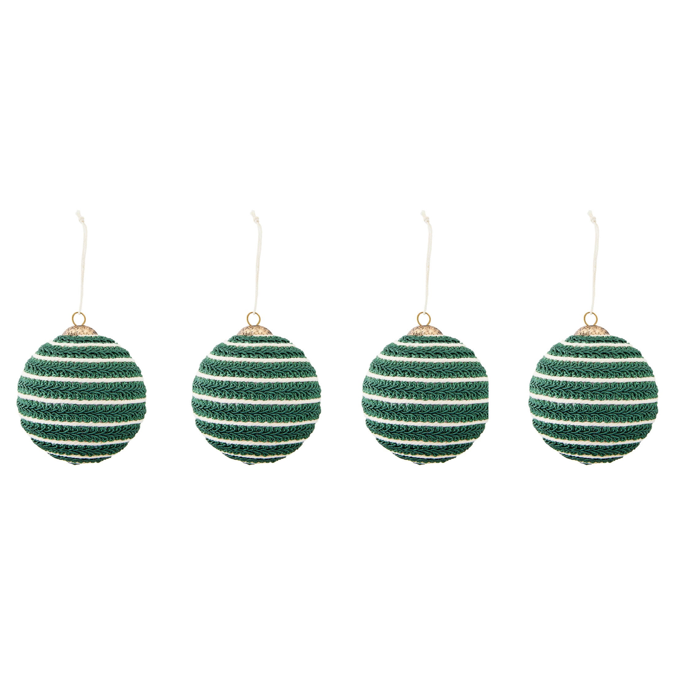 4-Count Green and Cream Braided Ball Christmas Ornaments, 5", by Holiday Time