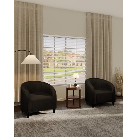 Set of 2 Sherpa Barrel Accent Chairs, Comfy Boucle Armchairs for Living Room, Bedroom and Reading Room, Black